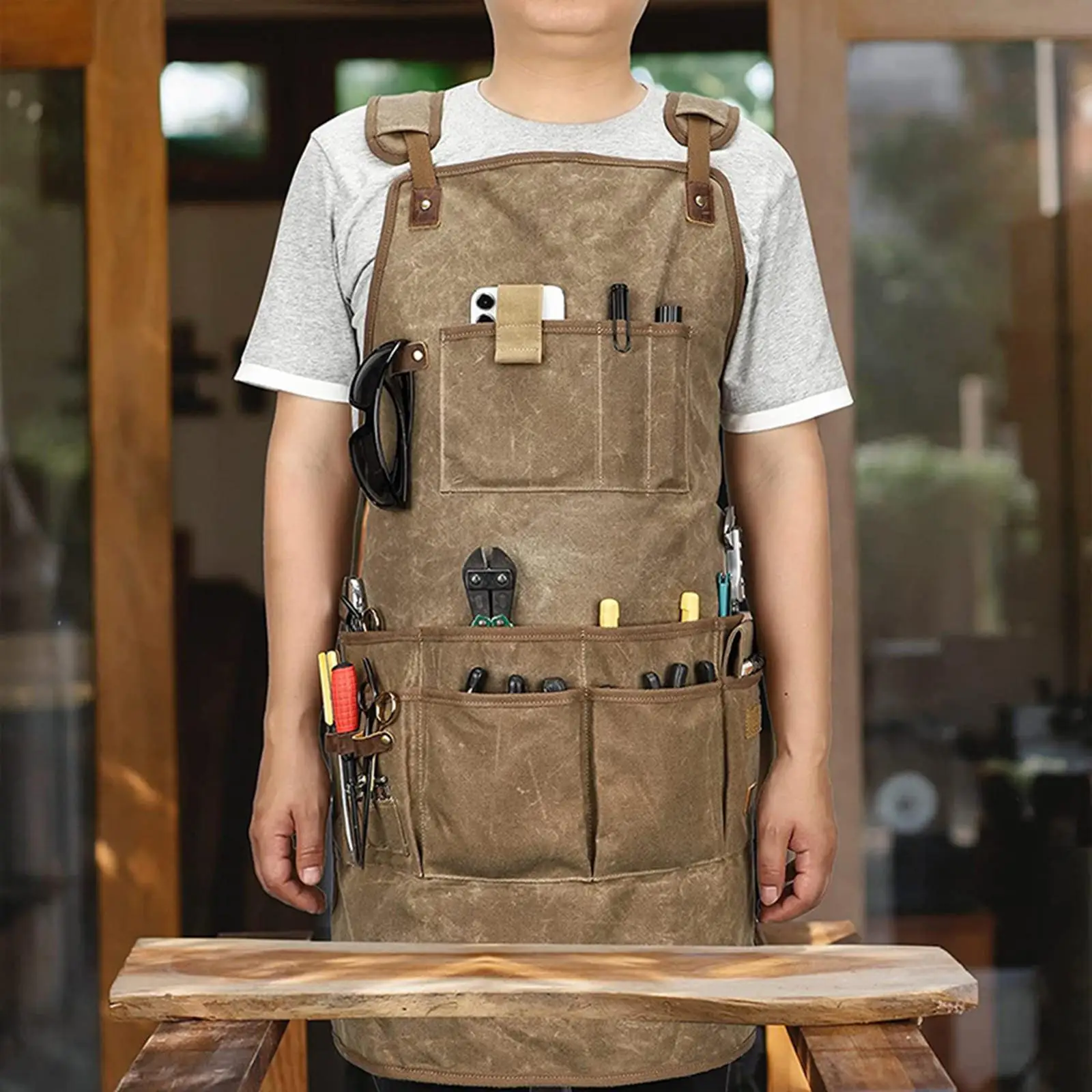 Canvas Work Apron for Carpenters BBQ Comfortable to Wear Woodworking Apron