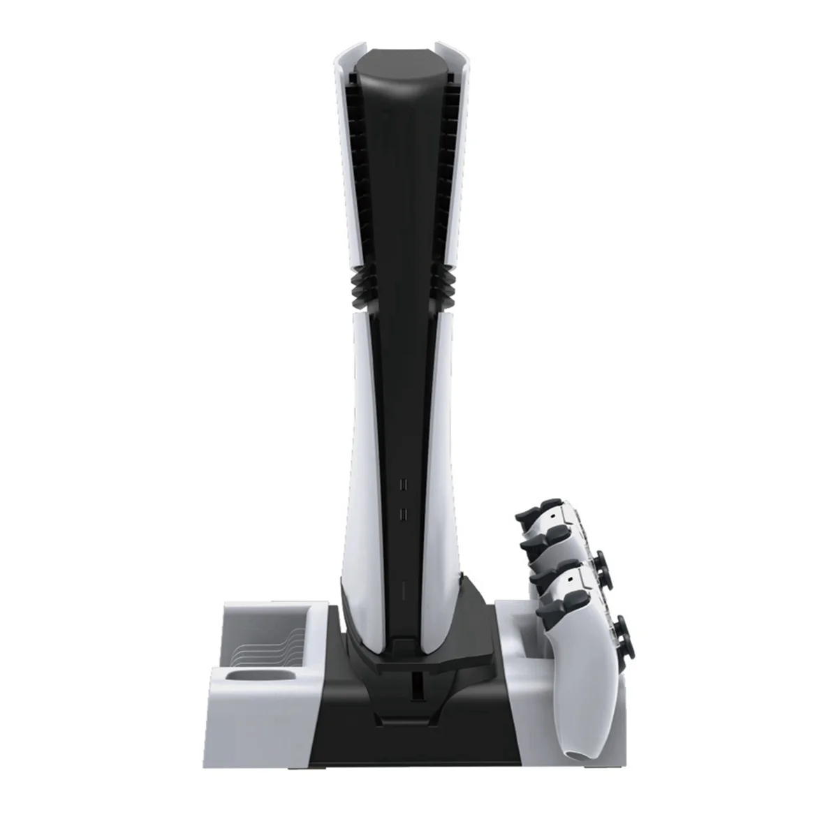 QA88X لـ PS5 Slim/PS5 Pro حامل تبريد عمودي مقبض محطة شحن مزدوجة مع ضوء مع رف تخزين قرص الألعاب