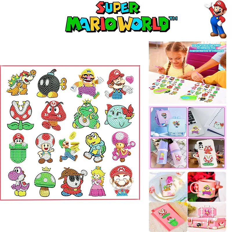 Super mario 5d pintura diamante diy adesivos decoração diamante mosaico artesanal obras de arte crianças quebra-cabeça brinquedos presentes do festival