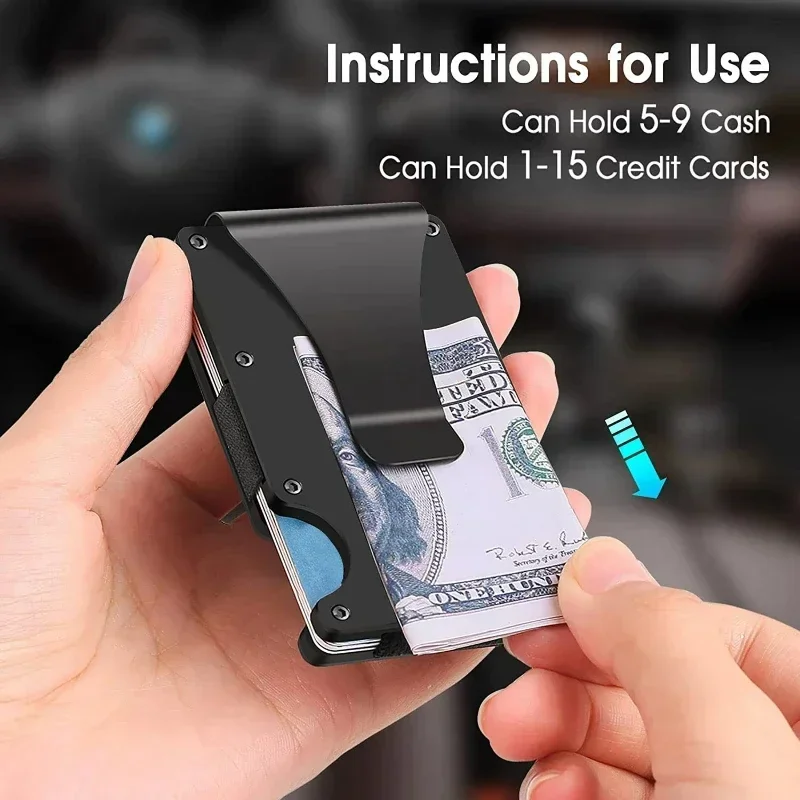 슬림 RFID 차단 지갑 미니멀리스트 메탈 신분증/신용카드 홀더 머니클립 포함 안전한 남녀 공용 지갑 여행 및 일상용 썸네일 3