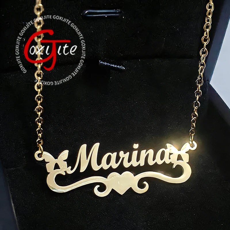 

Customized Name Necklace Stainless Steel Personalized Love Heart Nameplate Jewelry For Her Mother’s Day Gift With Chain