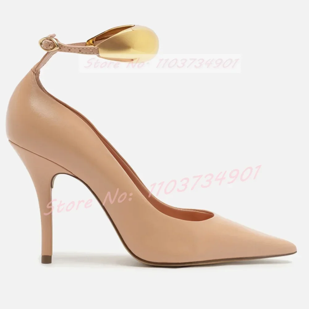 Gold Ring Ankle Strap Pumps Women Trendy Pointy Toe Patent Leather Thin Heels Shoes Ladies Sexy Party Novelty Big Size Pumps view 3