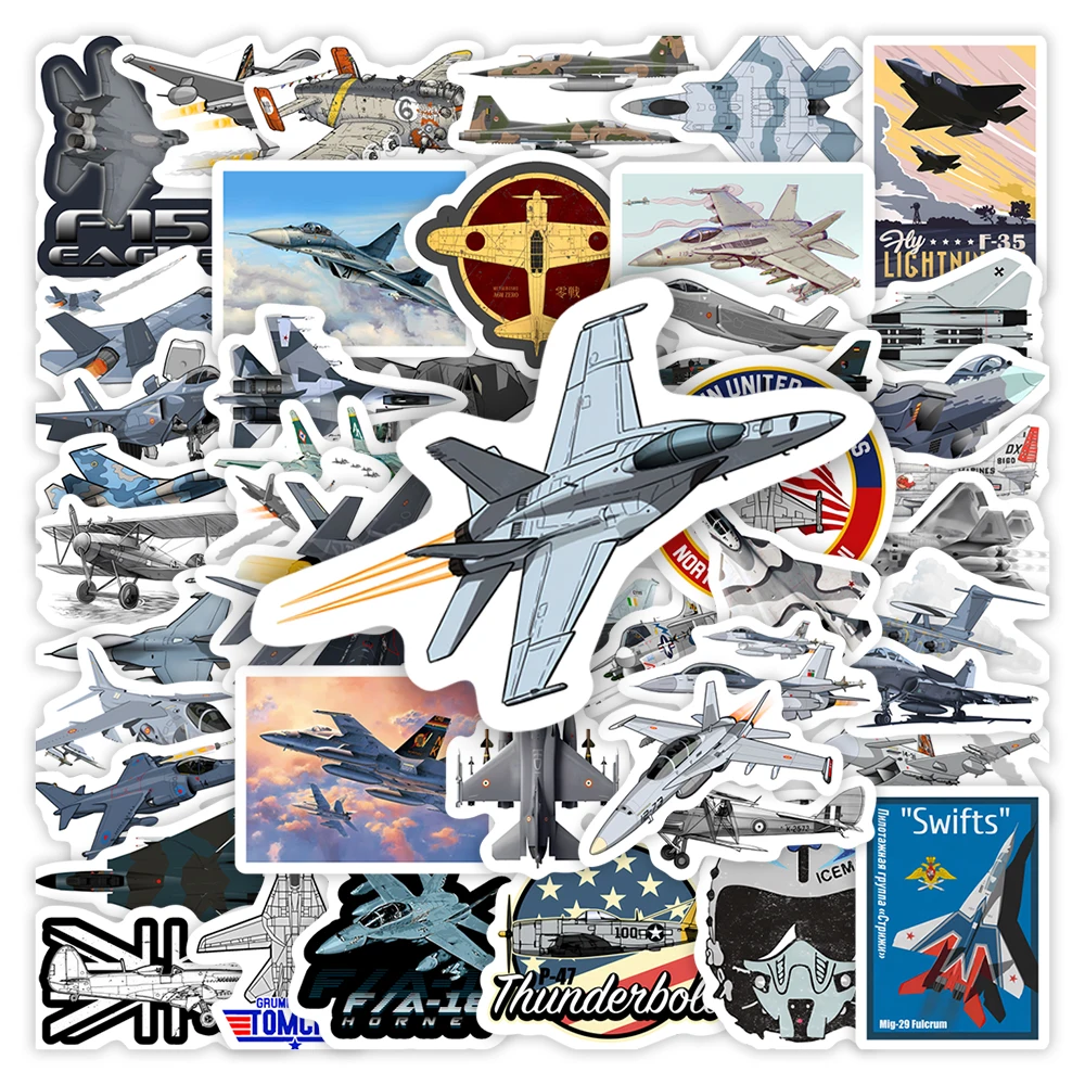 Cool Fighter Jet Stickers Aircraft F35 F16 MiG DIY Kids Toys Gift Decorative Decal for Laptop Phone Luggage Bottles Waterproof