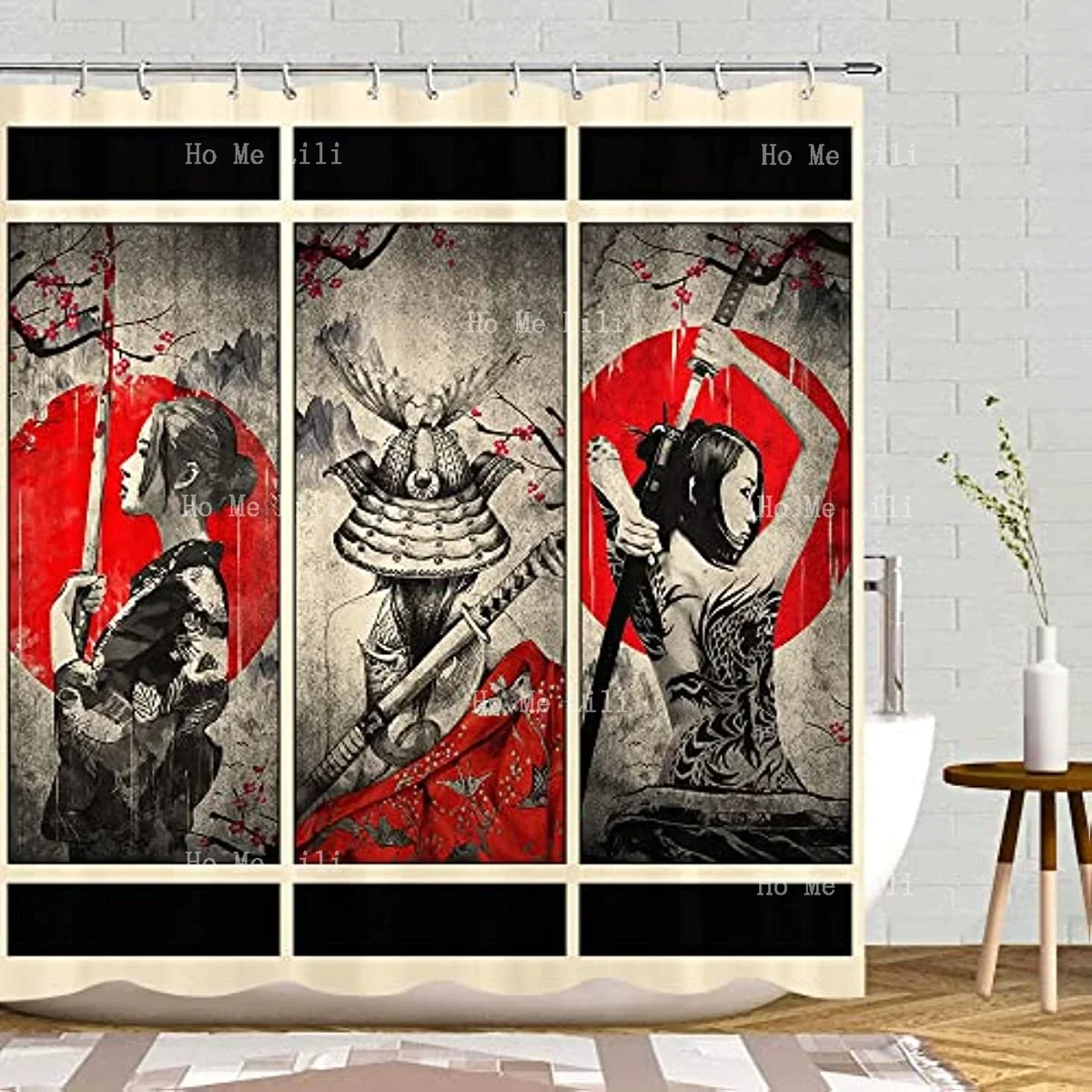 Bathroom The Tattoo On His Back Bath Curtain Kimono And Japanese Samurai Sword