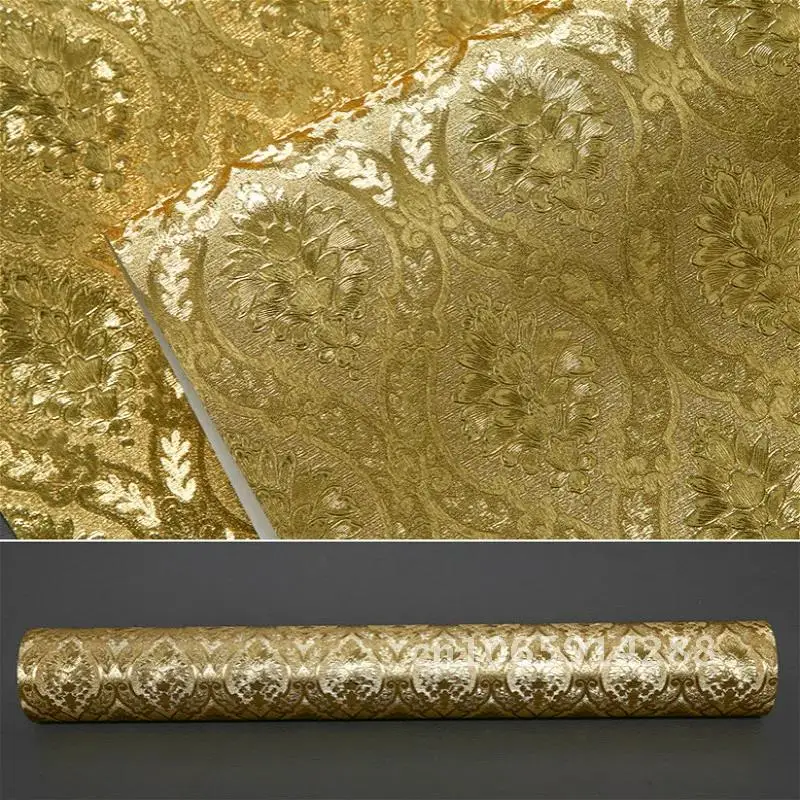 

Luxury Classic Gold Wallpaper Roll Bedroom Living Room Relief Wall Gold Foil de papel Damask Wallpapers Paper parede Glitter