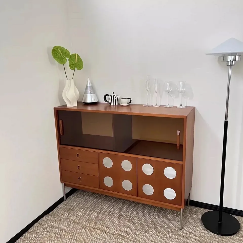 خزانة جانبية لتناول الطعام من الخشب الصلب بتصميم عتيق على الإنترنت، خزانة شاي من القرون الوسطى، شقة صغيرة، تخزين قديم #2