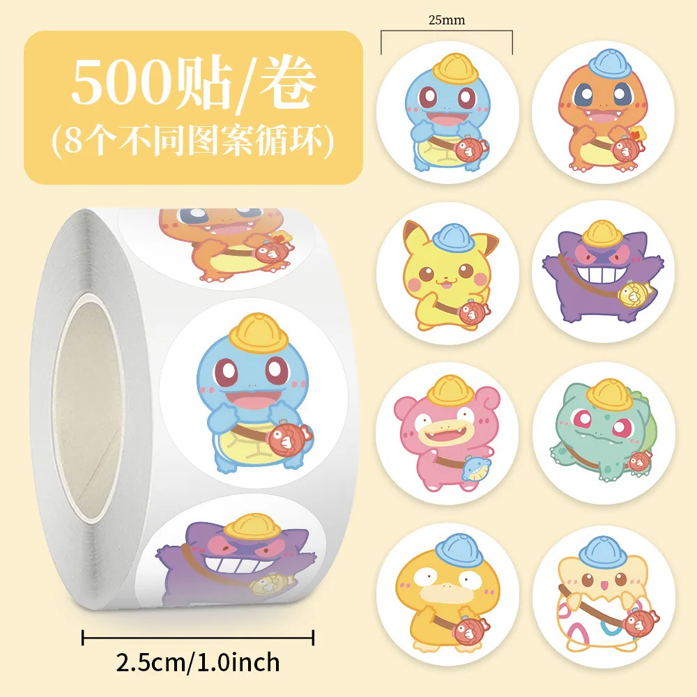 

500PCS/Roll Q version of Pokémon Cartoon Sealing Sticker DIY PVC Laptop Decals Decoration Stiker Reward Gift Toys For Phone Cup