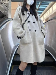 2023 Winter Warm Woollen Coats Women Preppy Style Causal Loose Long Coat Female Button High Street Korean Fashion Trench Jackets