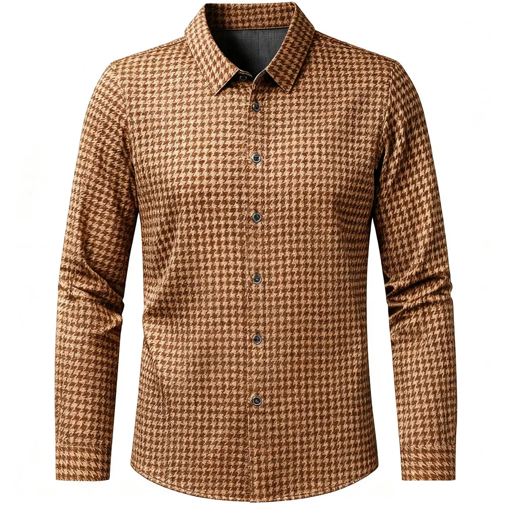 

Men's New Long-sleeved Simple Business 3D Printed Elastic Shirt Hawaii Beach Vacation Outdoor Party Outer Wear Men Xmas Shirt