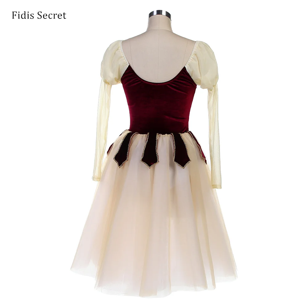 ชุดบัลเล่ต์แขนยาวสไตล์โรแมนติกสำหรับผู้หญิง ชุดเต้นรำนางฟ้าดอกไม้เจ้าหญิงสำหรับการแสดงบนเวที