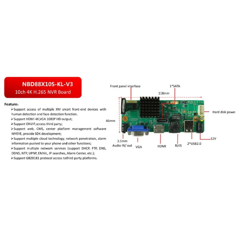 ABMF-Xmeye 10CH 4K NVR Module Support Face Detection Humanoid Detection HD Output For Xmeye App Mobile Monitoring Replacement