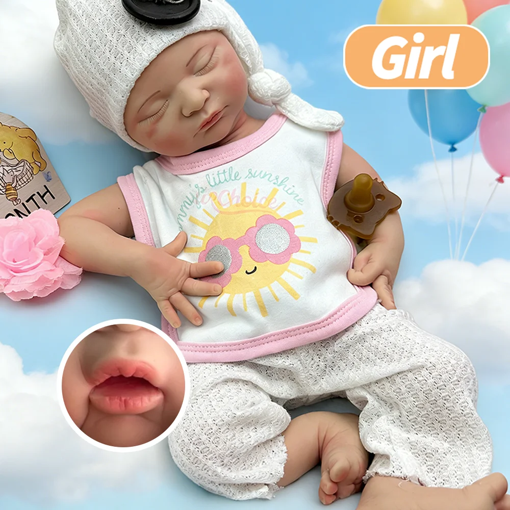 

Open Mouth 18" Silicone Reborn Baby Doll Hand-Painted Weighted 6Lbs Reborn Doll Sleeping Close Eyes Newborn Collectible Gift