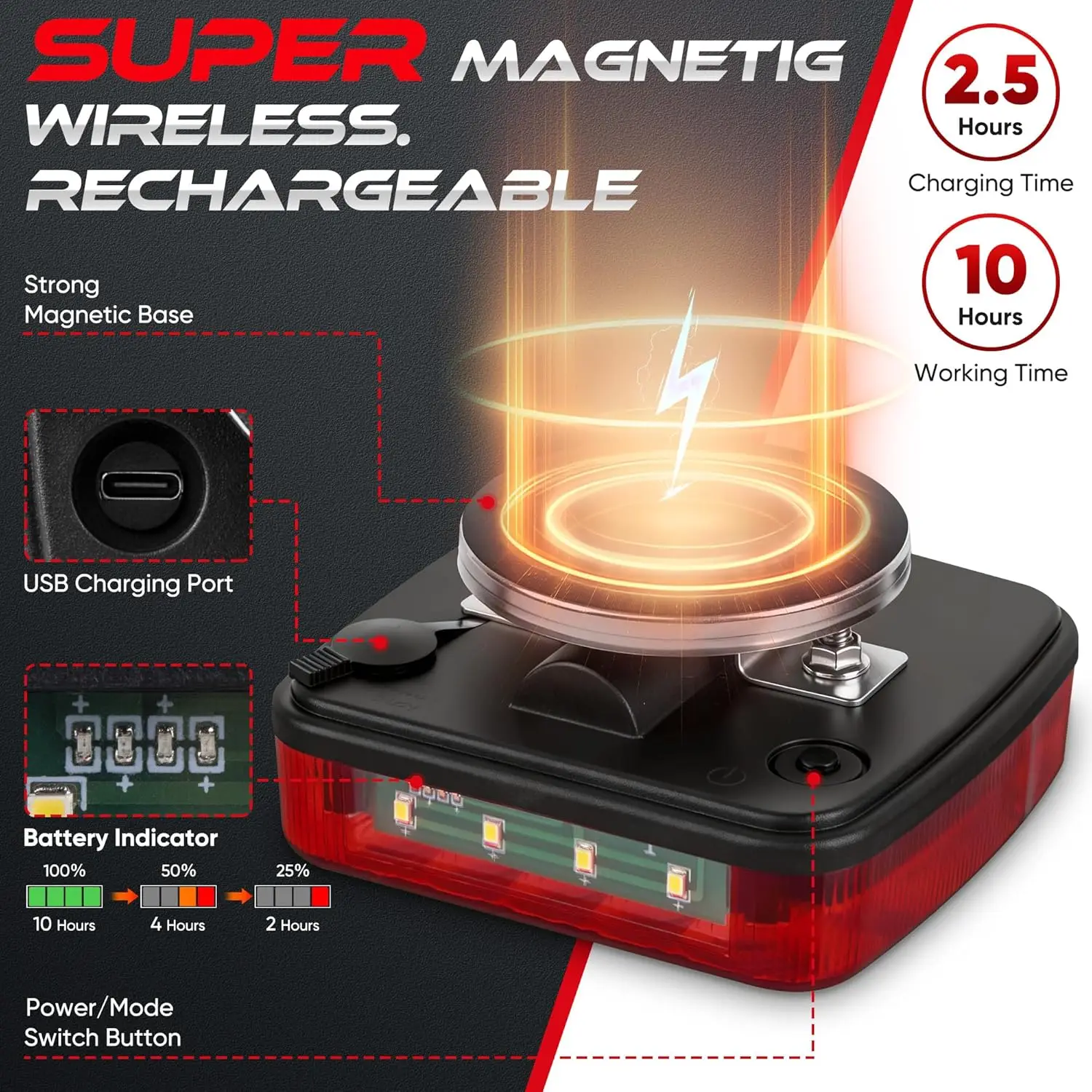 أضواء مقطورة لاسلكية مغناطيسية، قابس 7 دبابيس، IP67 مقاومة للماء، لجرار قارب RV للشاحنة (أحمر) #6