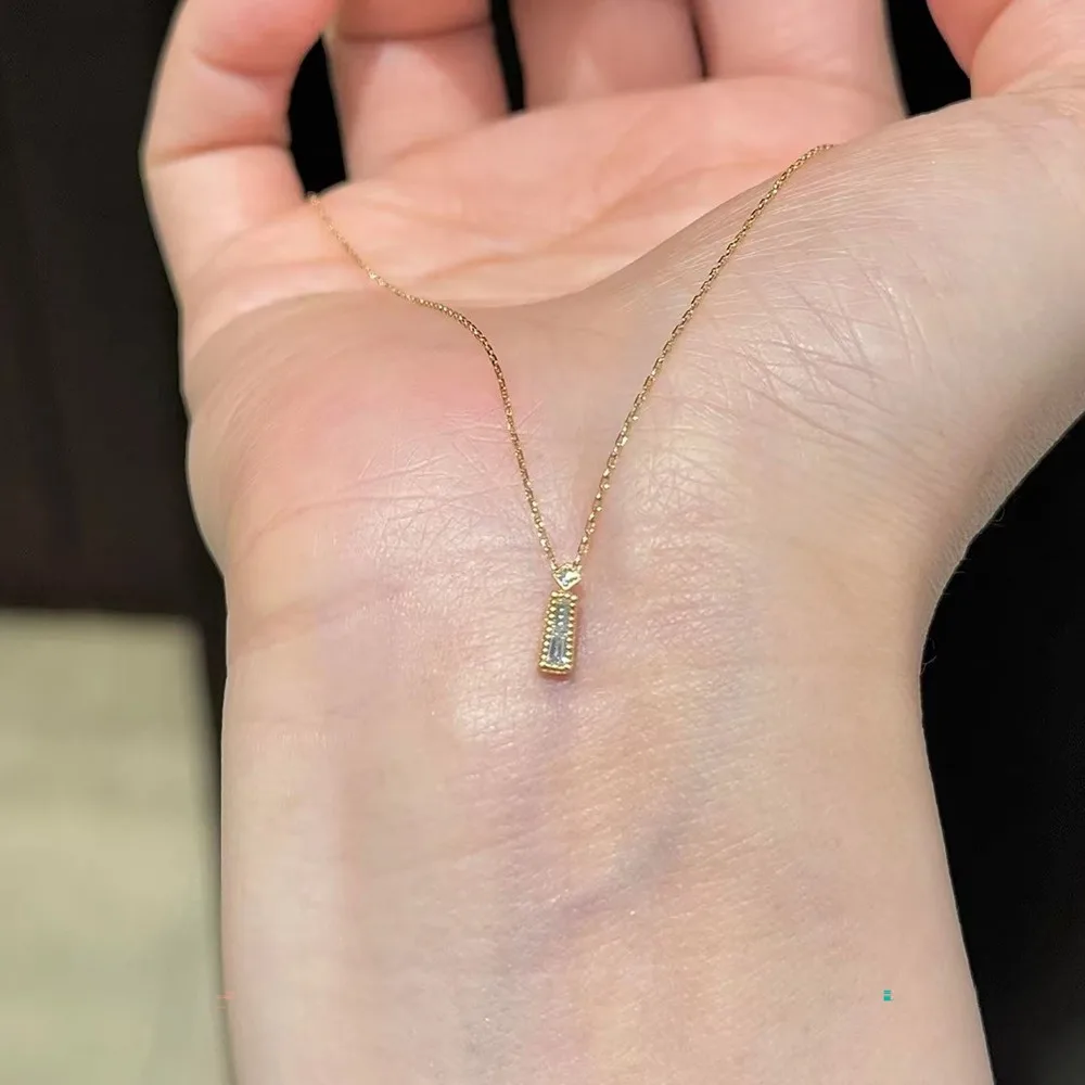 Fashion Exquisite 925 Sterling Silver Tiny Rectangular Zircon Pendant Necklace for Women Anti-allergy Minimalist Jewelry Gifts