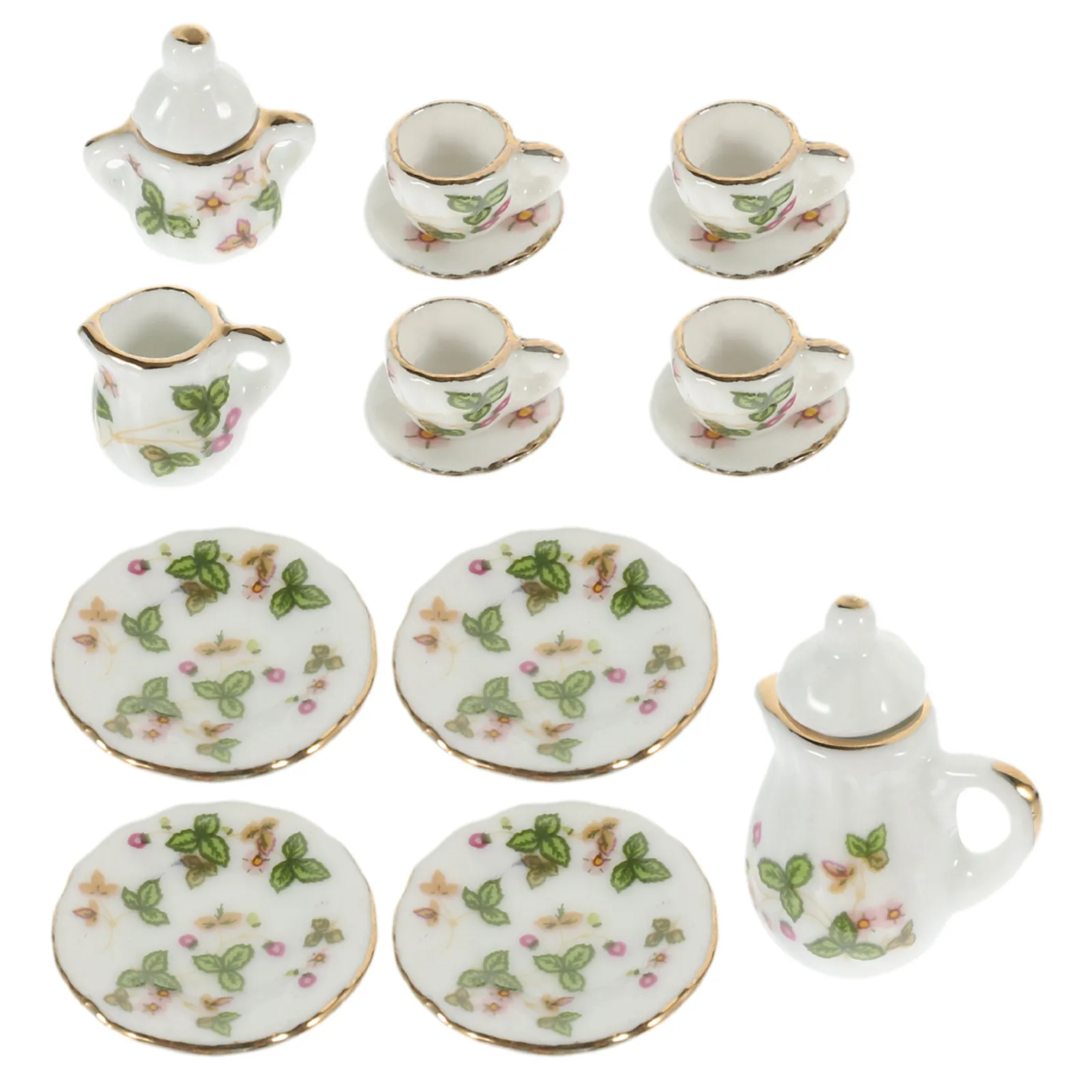 

Набор миниатюрной керамической посуды для чаепития: чайник, чашка, блюдце. Аксессуары для кухни и декора дома.