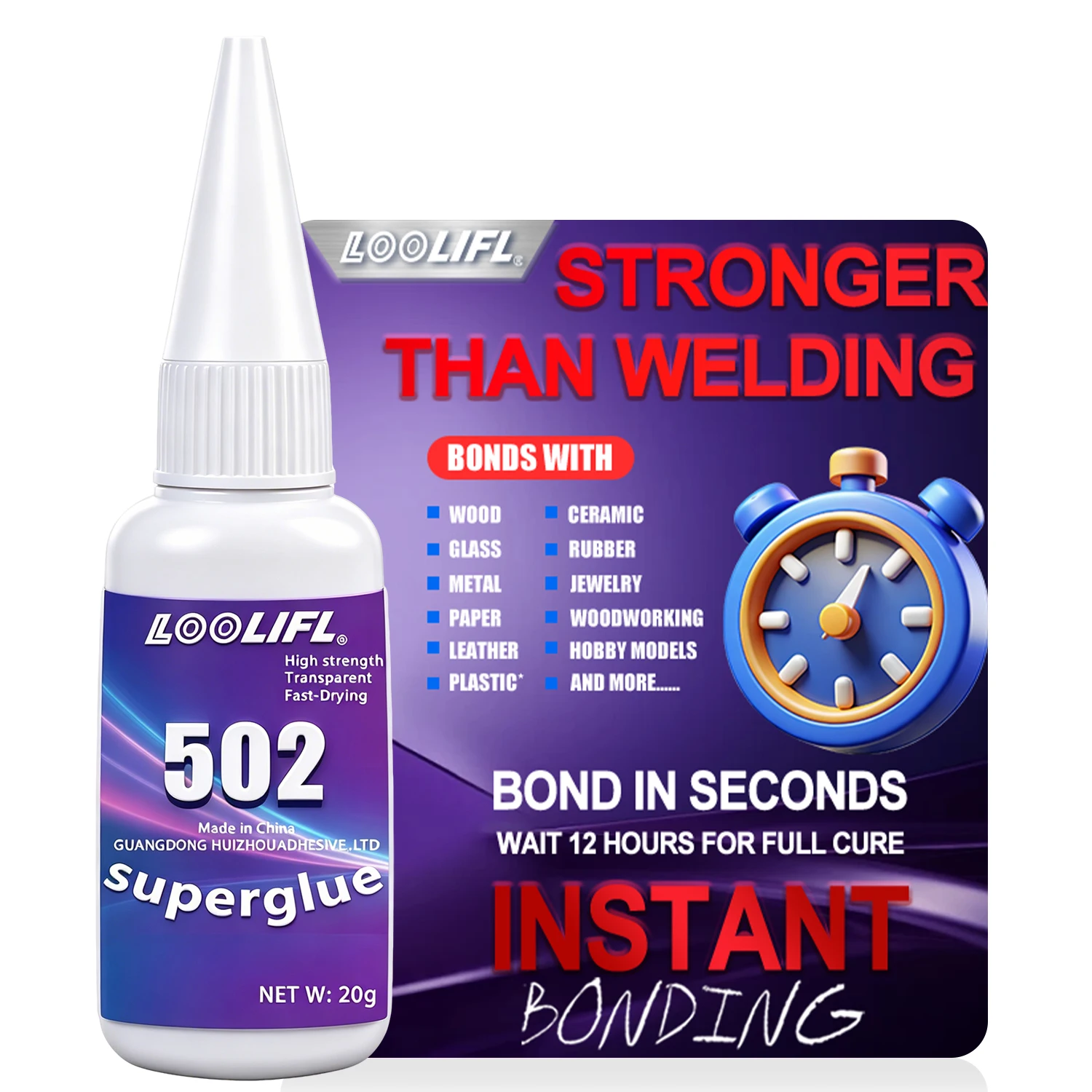 502 Super Glue Instant Multipurpose Quick Dry Adhesive Transparent Extra Strong Bond Metal Wood Plastic Glass DIY Repair Glue