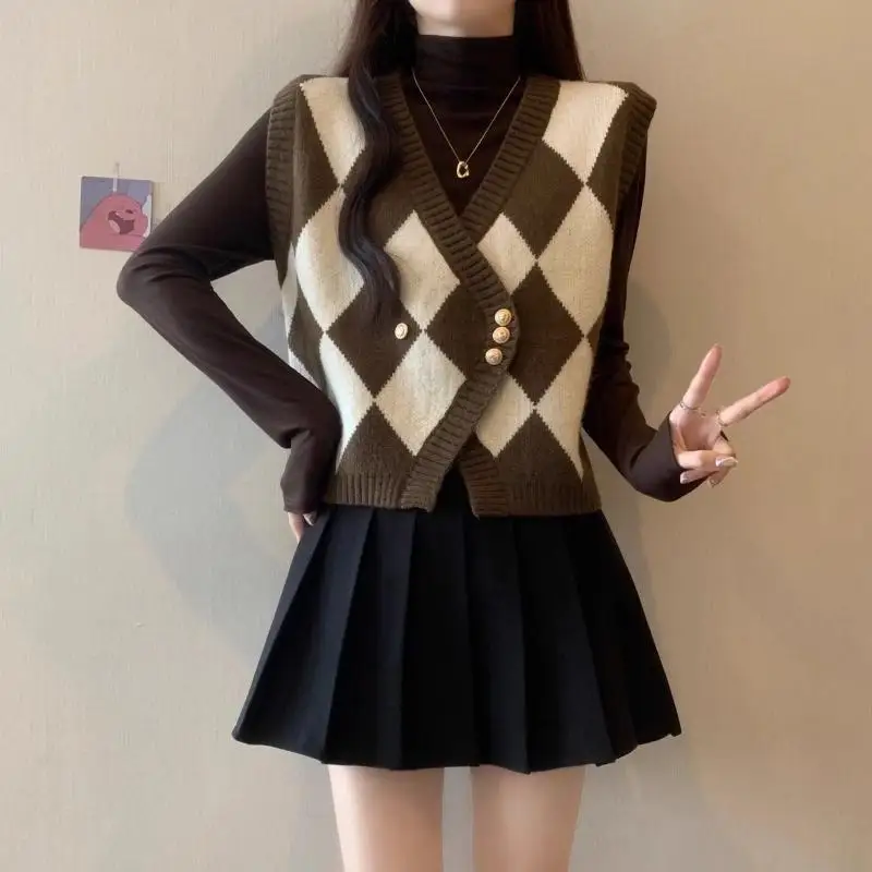 2025 nuove donne di arrivo primavera autunno chic vintage diamante maglia gilet bottone allentato vestibilità dimagrante cardigan aperto alla moda
