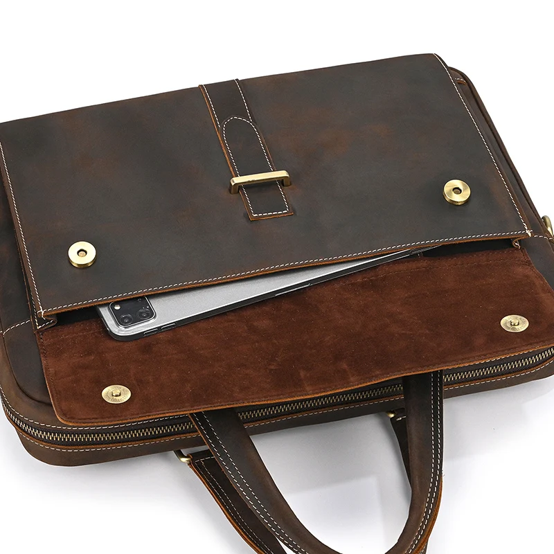 Valigetta in vera pelle da uomo Borsa da lavoro per laptop in pelle di vitello maschile Borsa a tracolla a tracolla in pelle di cavallo pazzo stile vintage