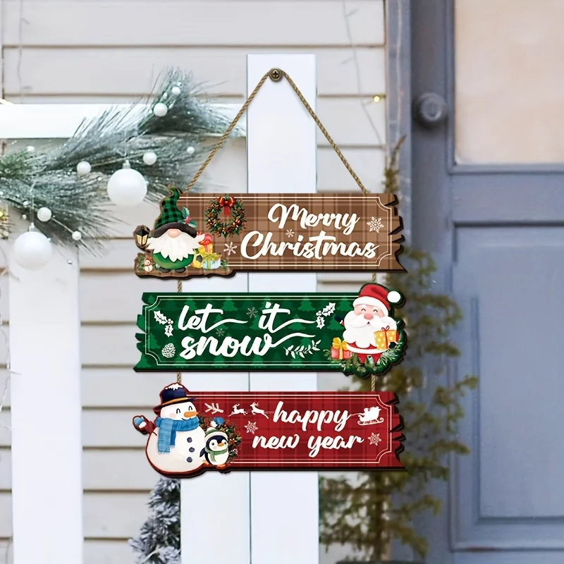 2/1 Set of Christmas Ornaments - 2D Flat Wooden Wall Decoration Plaques Featuring Santa Claus, Snowman, and Reindeer, Suitable for Home Interior Seasonal Farmhouse Art Decoration, Compatible with Products That Can Be Used during 11 Holidays