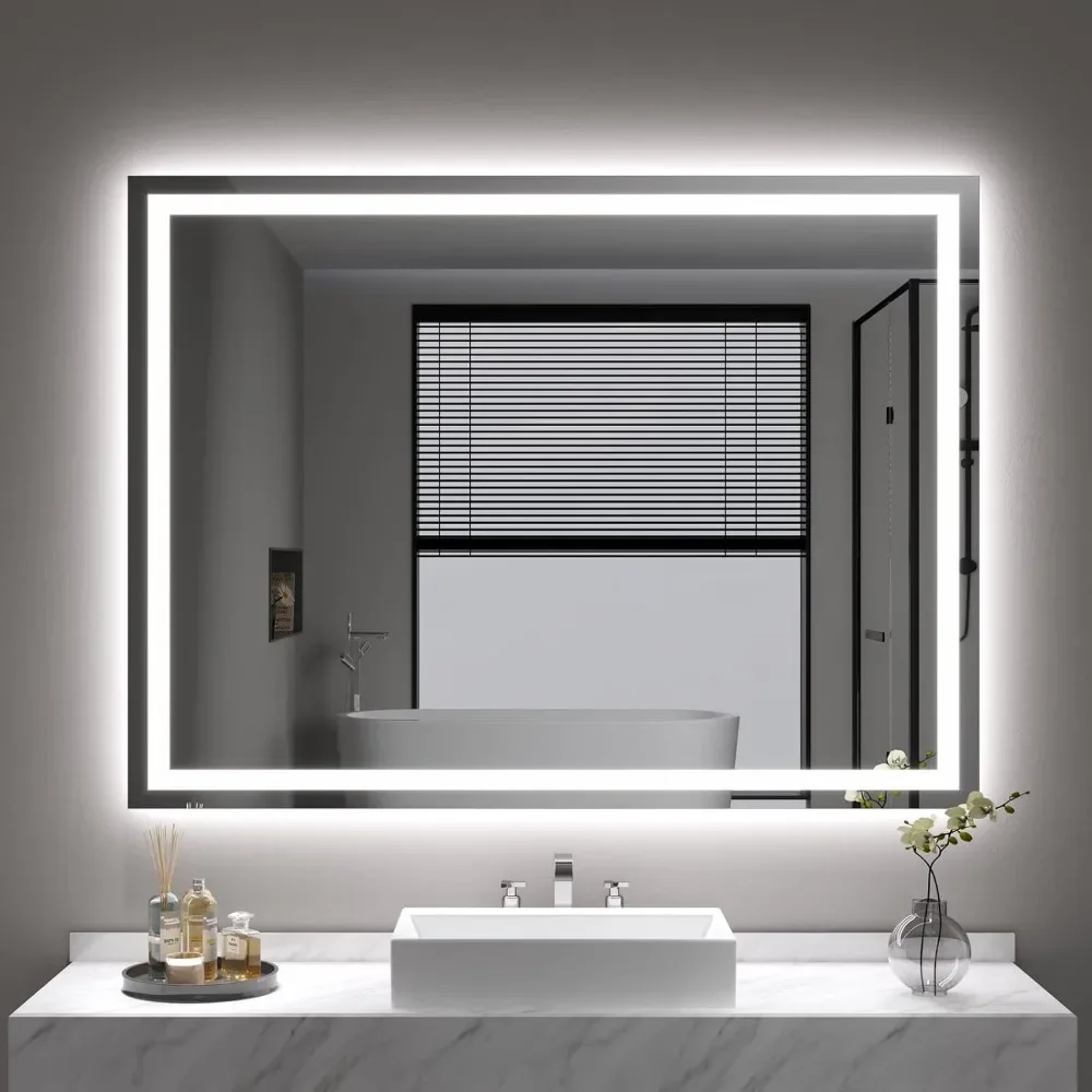 Anti-fog Wall Mounted Vanity Mirror With 3-color Light Makeup Mirrors 40 X 32 Inches LED Bathroom Mirror Touch Button Backlight