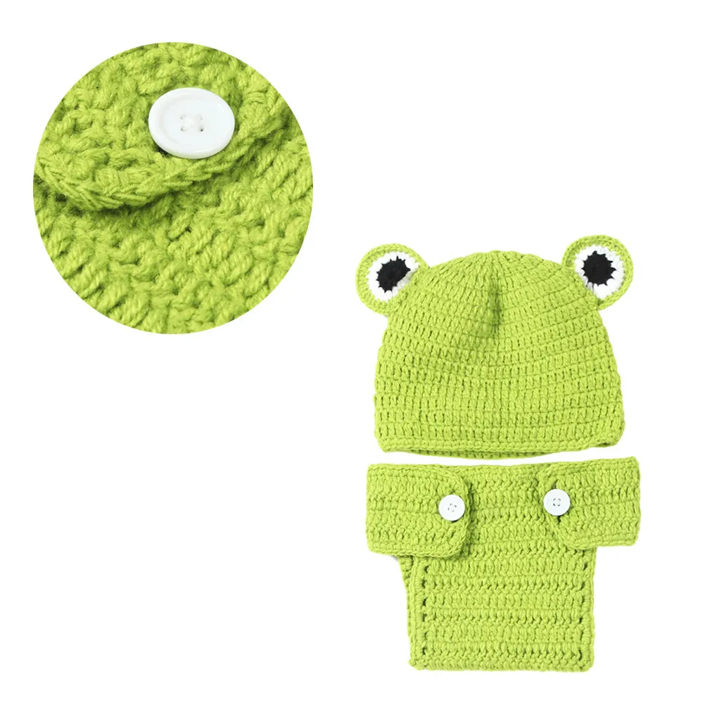2Pcs Newborn Baby Photo Prop Outfit Woolen Hand Knit Sweater Set Soft Comfortable for Studio Photography Baby Costume Green