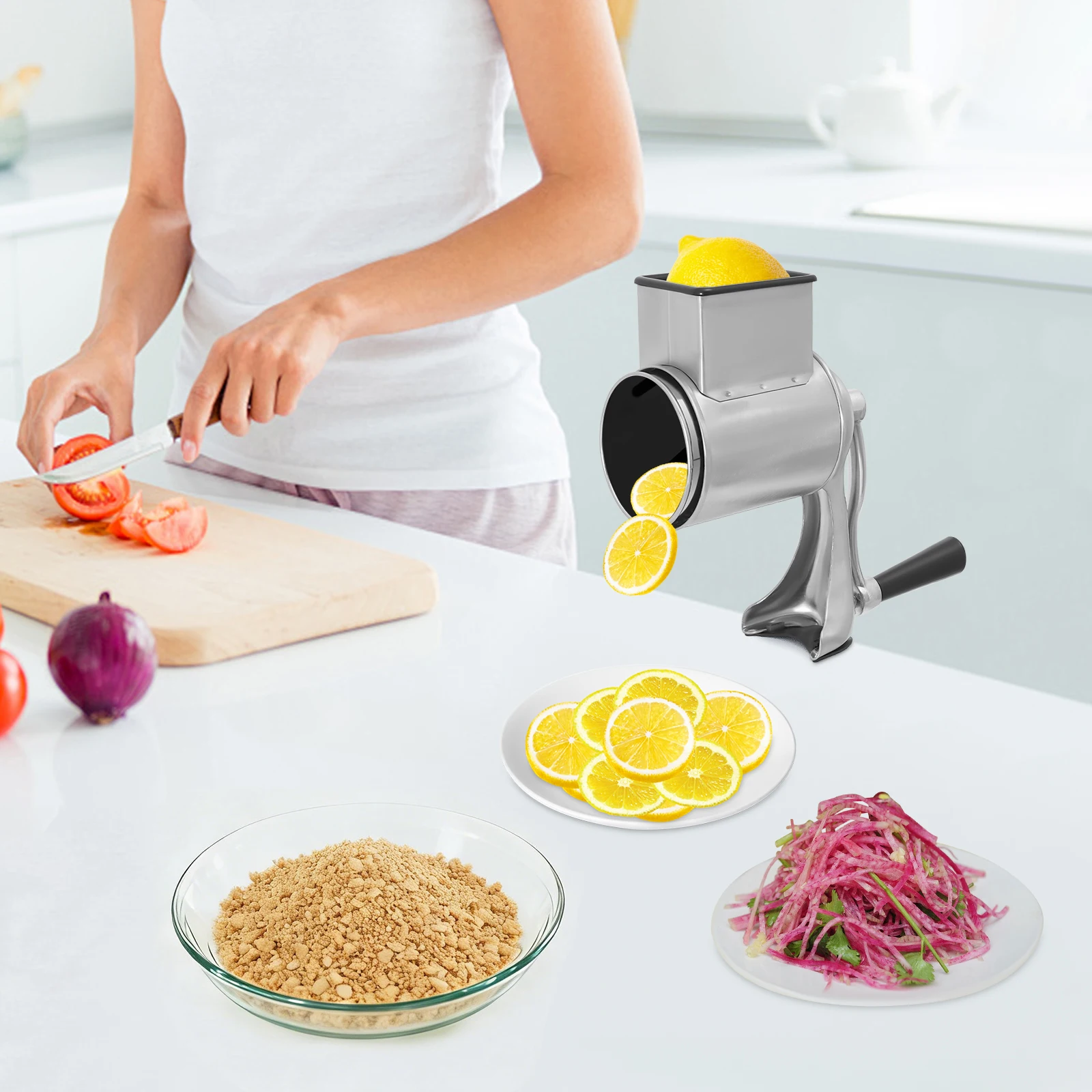 

Multifunction Stainless Steel Veggie Slicer, Fast Easy Food Processor for Healthy Cooking,Shredding,Slicing,Granulating,Frothing
