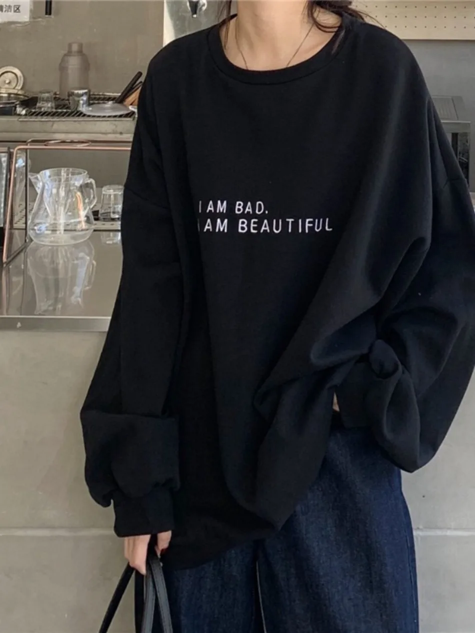 Neuer Herbst-Komfort- und Casual-Minimalistischer Buchstaben-Studentenpullover, lockerer und dünner Langarm-Hoodie für Damen – Detail 6