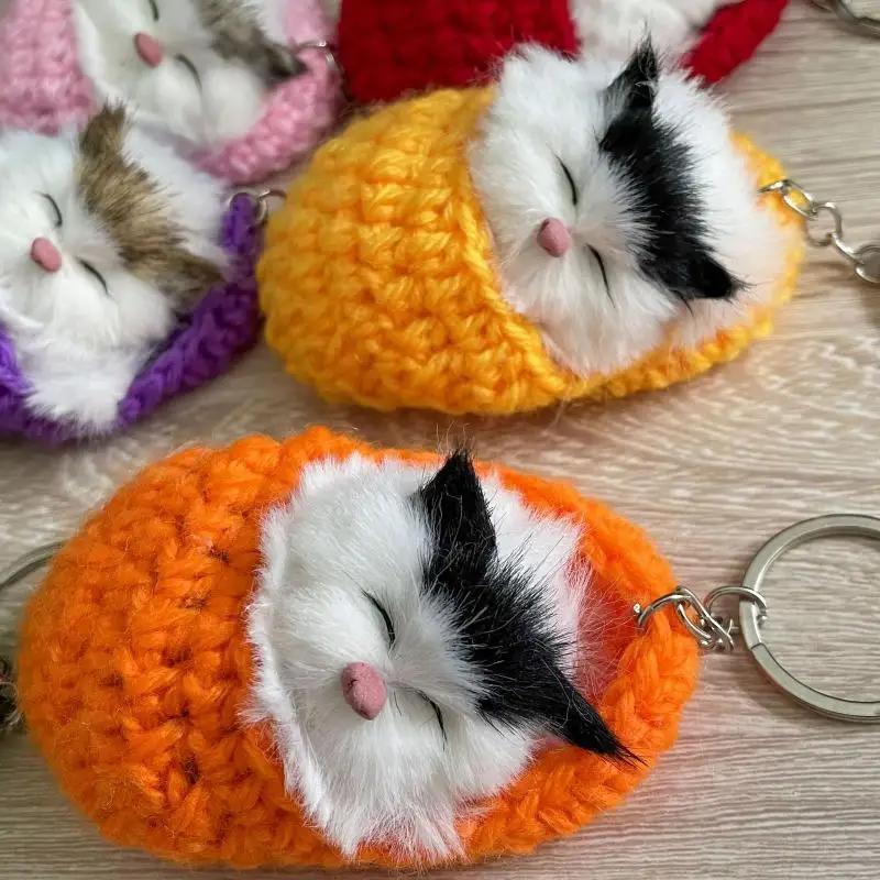 Simulations-Mini-Katzen-Schlüsselanhänger, Niedliche Plüschkatzen mit Ton, Kindergeburtstagsgeschenke, Kreative Katzen-Imitationen, Taschendekoration – Detail 1