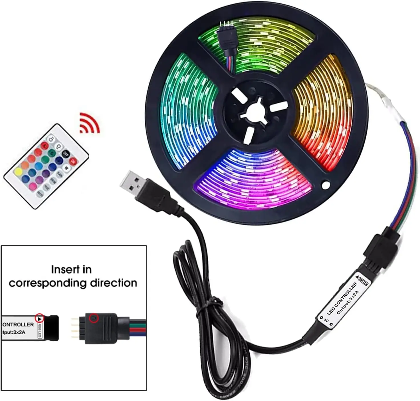 5v5050LED strip lamp set, powered by USB (Bluetooth/infrared +24-key remote controller) is suitable for party and DIY interior d