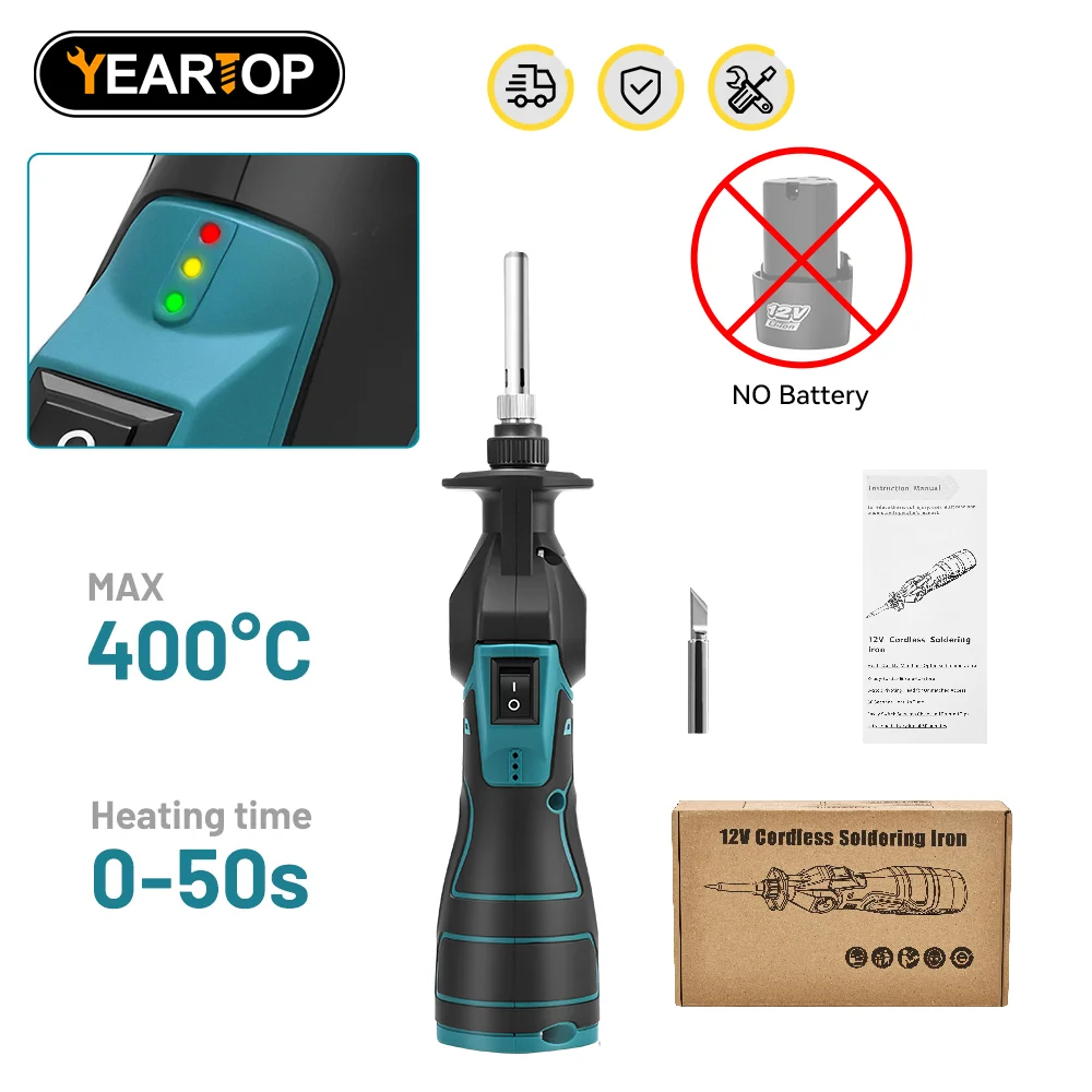Fer à souder électrique sans fil, température réglable, chauffage rapide, portable, pour batterie 12V
