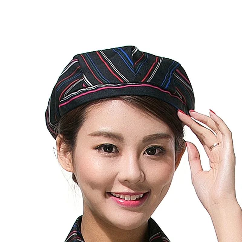 C854 Ober Kokspak Voorwaartse Hoed Donkere Peperhoed Donkerrood Effen Kleur Streep Meerkleurige Opties Koksjas Cap Schilderhoeden