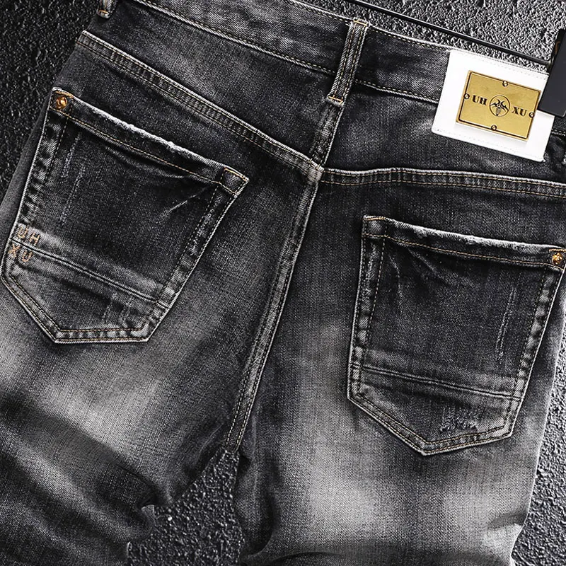 Summer Designer Fashion Men Jeans High Quality Retro Black Gray Stretch Ripped Denim Shorts Men Vintage Casual Shorts Hombre