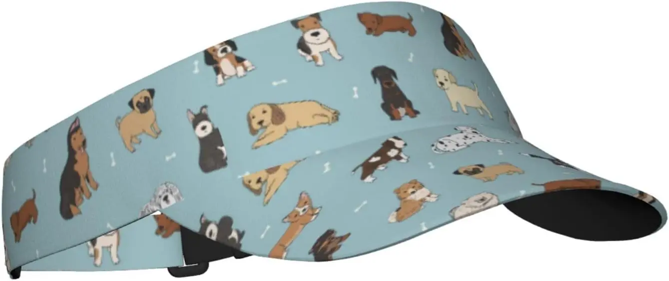 Sport Sun Visor Hat Dogs Animal Seamless Pattern Empty Top Sun Hat Cap for Outdoor Travel