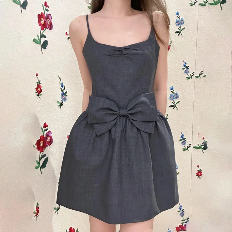 

Women's dress 2024 Summer New Korean Fashion Slim Fit suspender Mini Dress Bow decoration pure cotton Short dresses Midi dresses