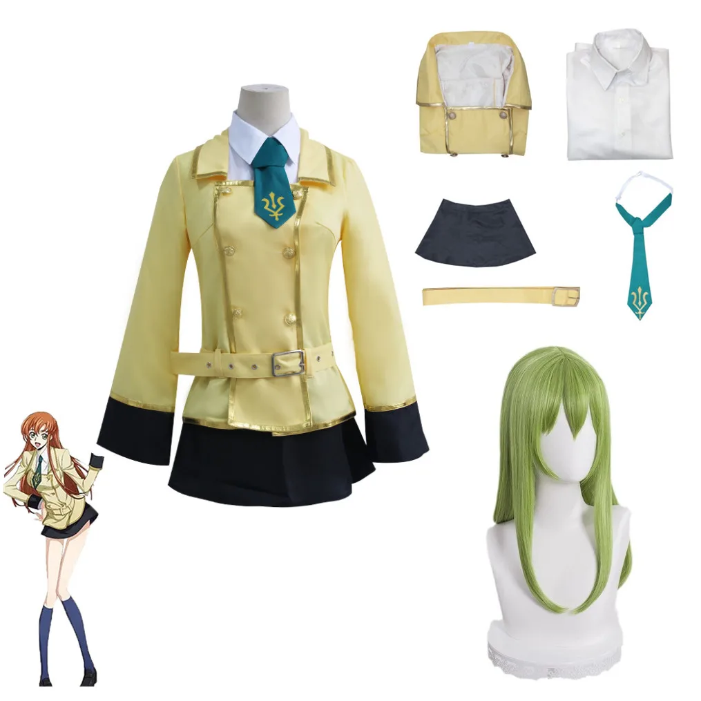 Anime Code Geass C.C. Cosplay Costume Wig C2 Code Geass: Lelouch of the Rebellion Stockings Bow Uniform Halloween Girls Women