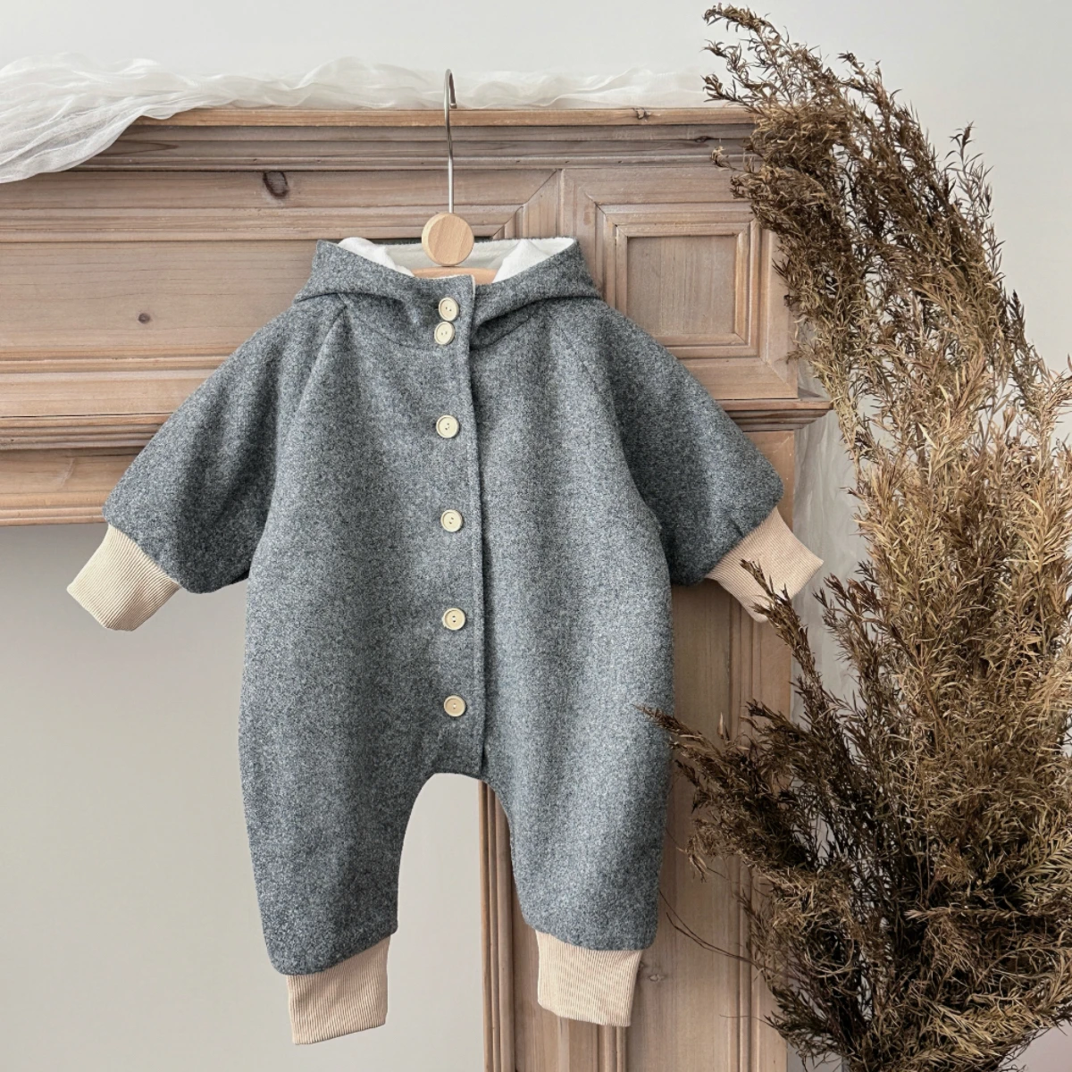 

Newborn Cartoon Rainbow Printed Woolen Hooded Jumpsuit Autumn Winter Long Sleeve Baby Boys Girls Rompers Warm Clothes