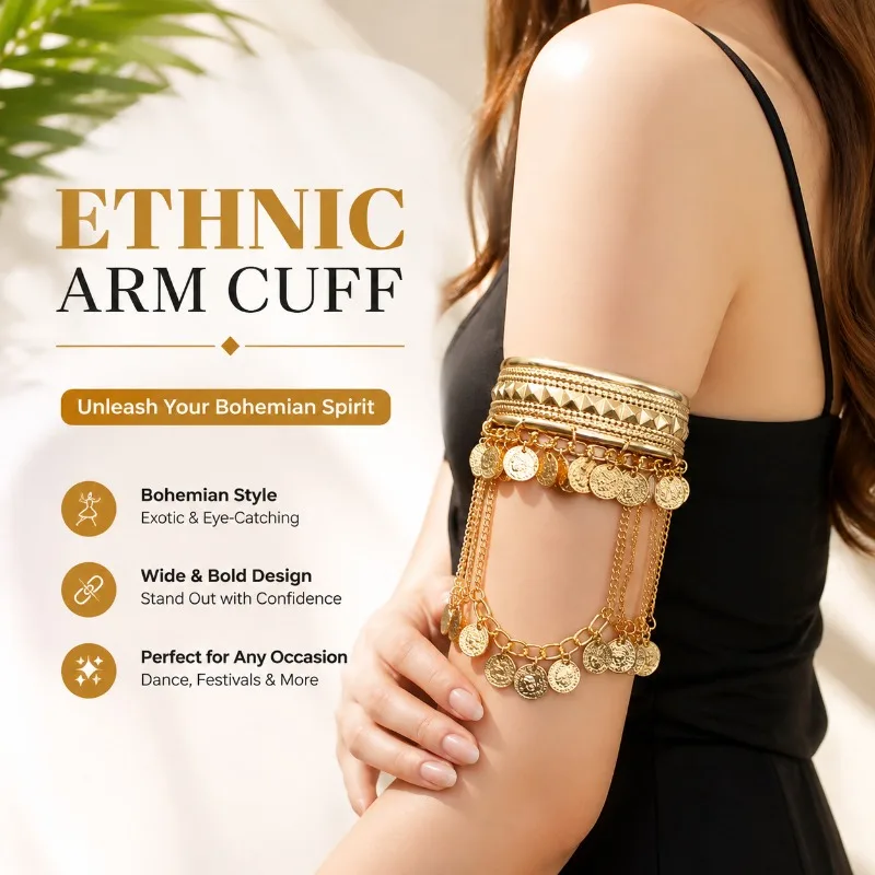 Exotic Ethnic‑style Tassel Arm‑cuff Niche‑designed Wide‑sized Arm‑bracelet Unique Ornament Charming Body‑jewelry Supplies