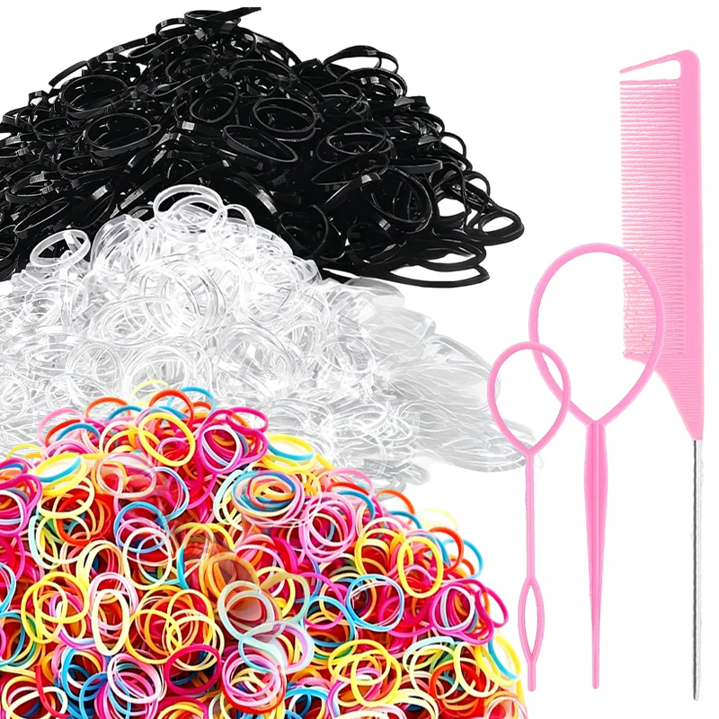 1000Pcs Elastic Hair Bands with 3pcs Hair Loop Styling Tool Set Hair Accessories for Toddler Baby Girl Women