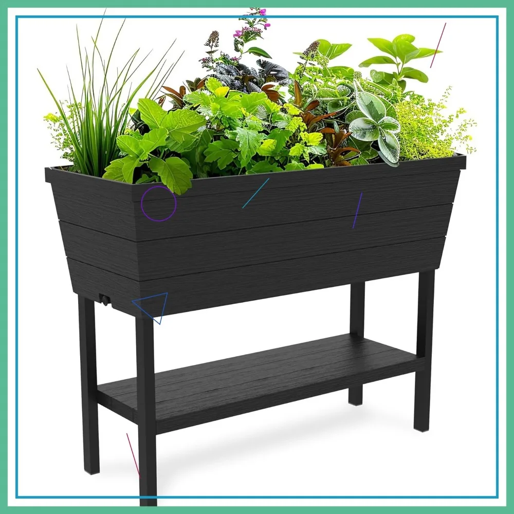 

12.7 Gallon Raised Garden Bed with Self-Watering Gauge, Drainage Plug, Dark Grey for Outdoor Herb Planting