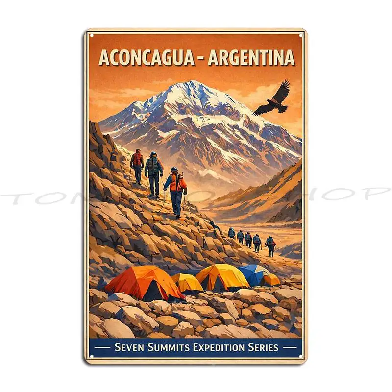 Aconcagua Argentina - Edición Siete Picos - Póster Vintage, Letreros Metálicos, Decoración de Pared para Club, Decoración de Pared para Pub, Póster Impreso en Lata