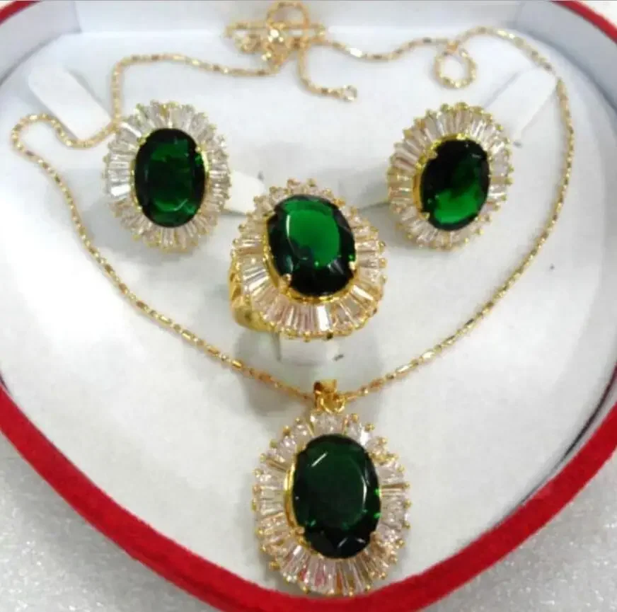 

fine 10*14mm green zircon earring pendant ring #7,8,9