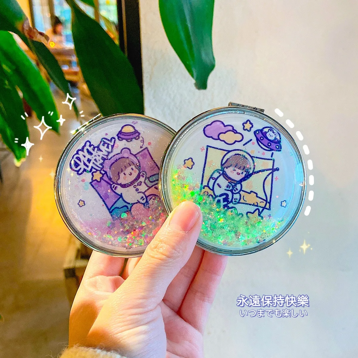 L421  Mini Makeup Compact Pocket Cartoon Mirror Portable Two-side Folding Make Up Mirror Women Cosmetic Mirrors for Gift