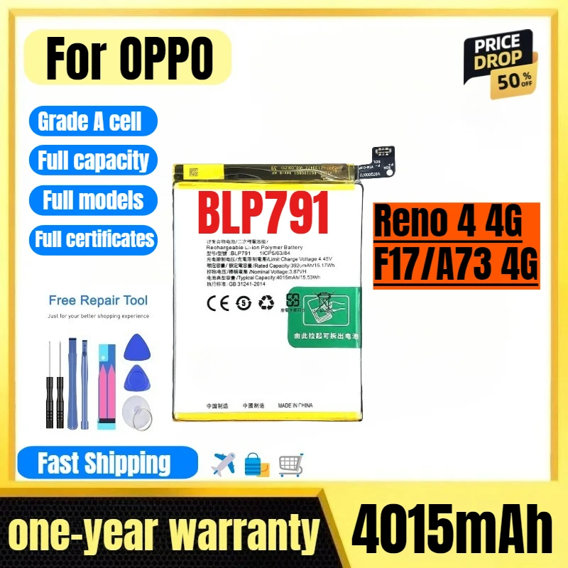 

BLP791 for OPPO Reno 4 4G/F17/A73 4G Mobile Phone Battery High Quality High Capacity Replacement Bateria Grade A Cell with Tools