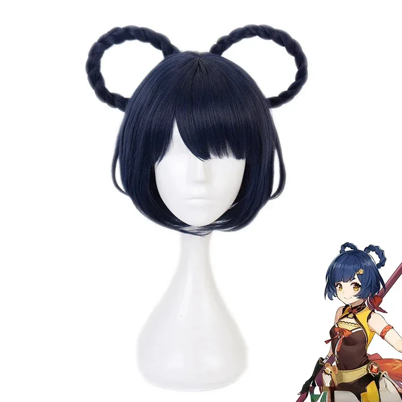 Игра Genshin Impact Косплей Xiangling Парик Синие волосы BOBO Хэллоуин XM19
