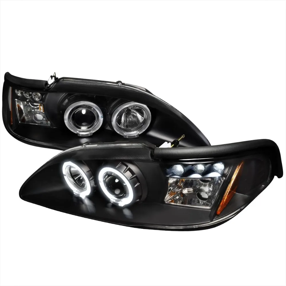 

LED Projector Headlights Black Compatible with Ford Mustang, Left + Right Pair Headlamps Assembly