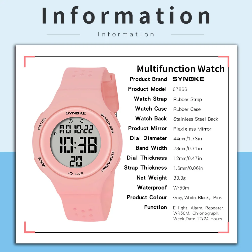 Sport Unisex Digital Chronograph Silicone Strap Watch Men Women Students 5ATM Waterproof