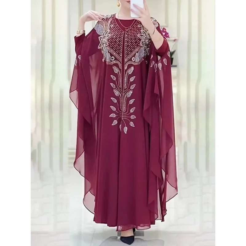 Szyfonowy Boubou Moda Muzułmańska Abaja 2-częściowy Zestaw Dubaj Turcja Sukienka Maxi Muzułmańskie Komplety Kaftan Marokański Odzież Islamska