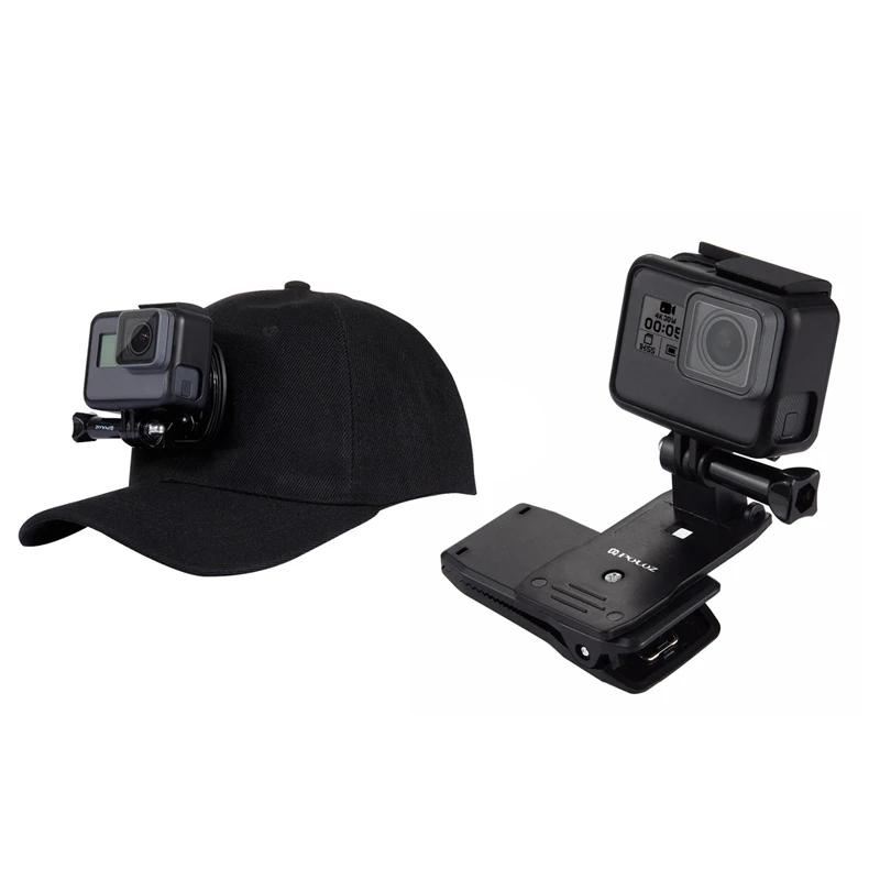 RISE-PULUZ 2 Go Pro 액세서리: 1 Pcs 야외 태양 모자 Topi 야구 모자 홀더 및 1 Pcs 360 학위 배낭 Q