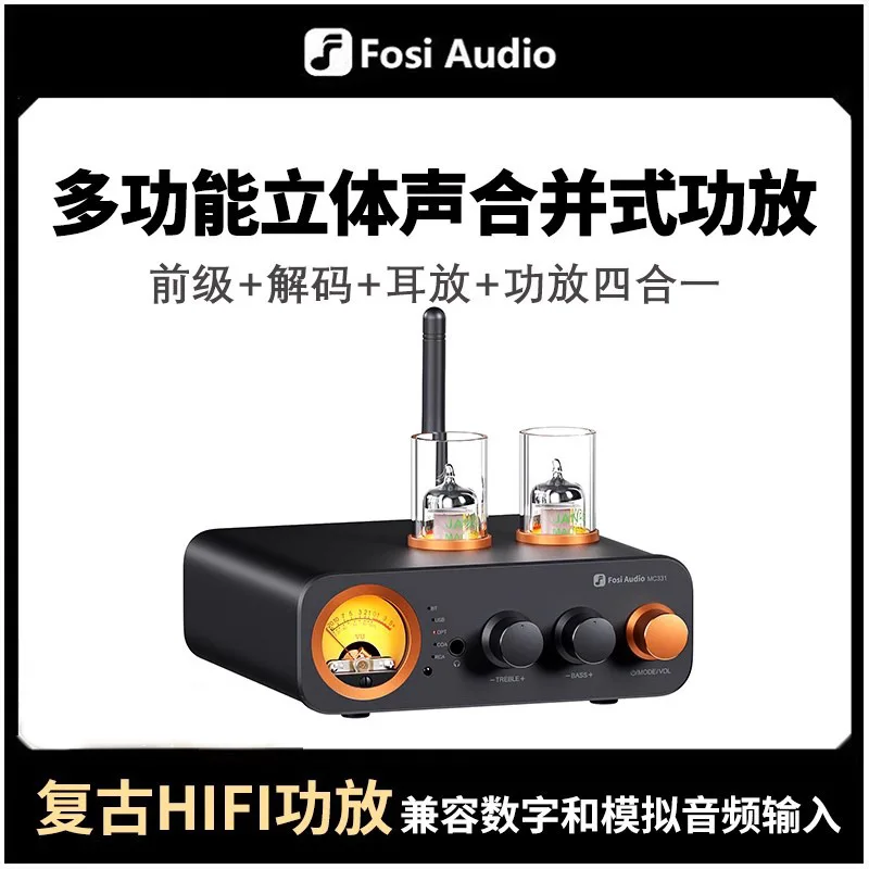 FosiAudio MC331 audiophile tube preamp, decoding headphone amplifier, 4-in-1 Bluetooth digital amplifier