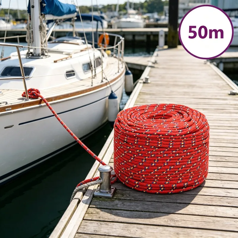 Roter Bootsseil 6 mm 50 m Polypropylen, geeignet für die Schiffsaufstiegshilfe